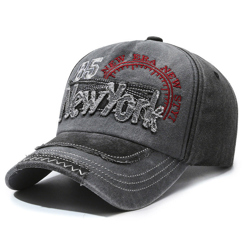 Unisex Distressed Embroidery-Washed Baseball Cap