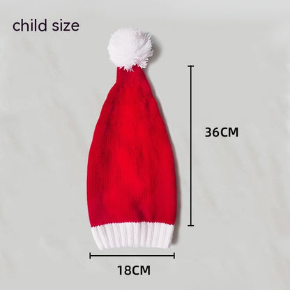 Unisex Family Christmas Pom Pom Knit Hat - Red texture close-up