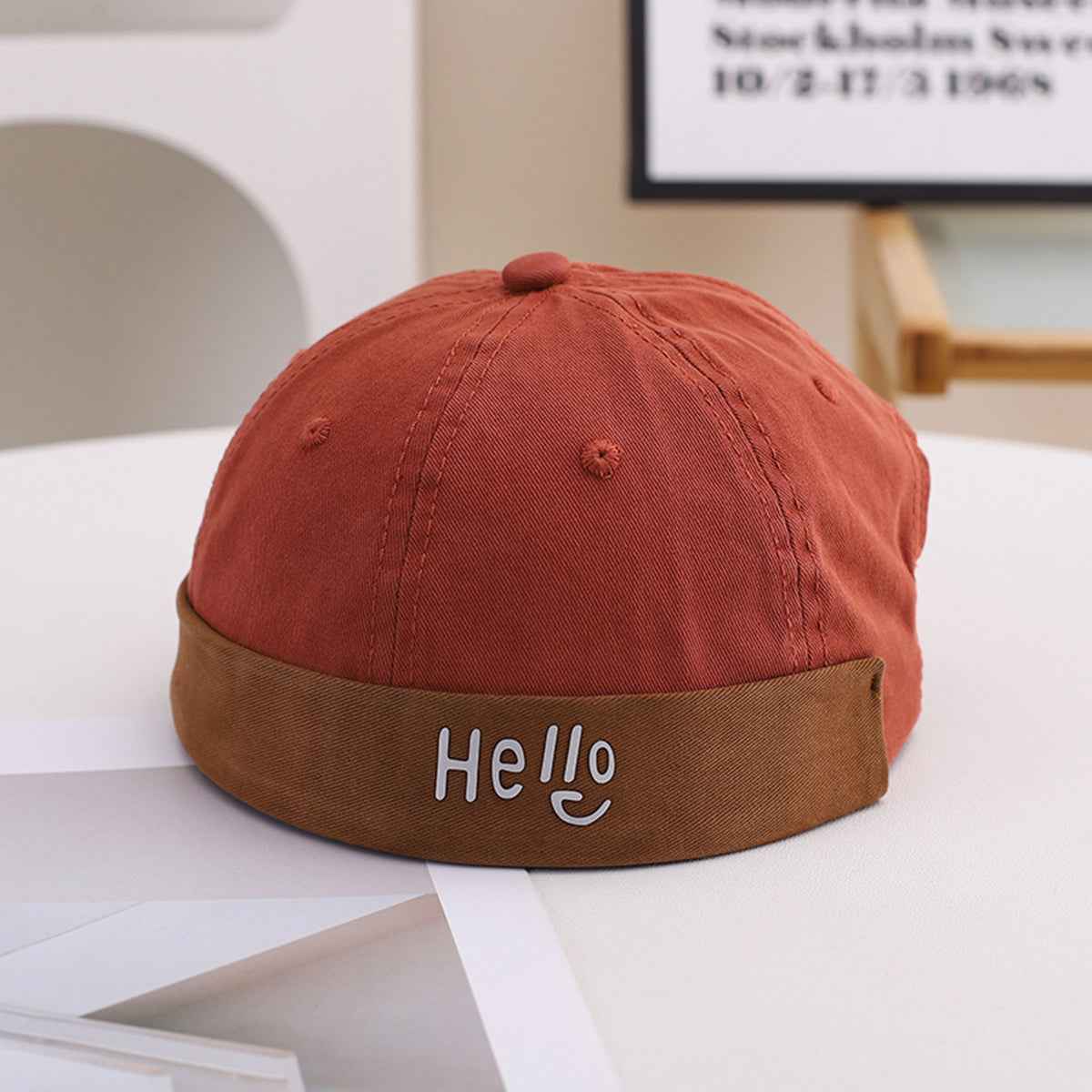 Unisex Hello Logo Pattern Rolled Cuff Docker Caps