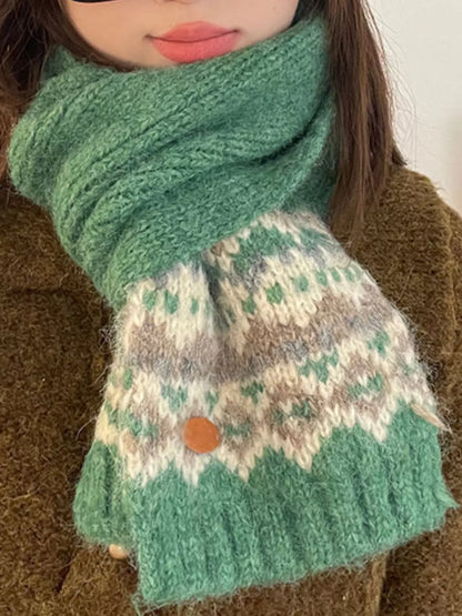 Unisex Nordic Motif Knit Scarf — green Nordic motif scarf worn with a loose loop