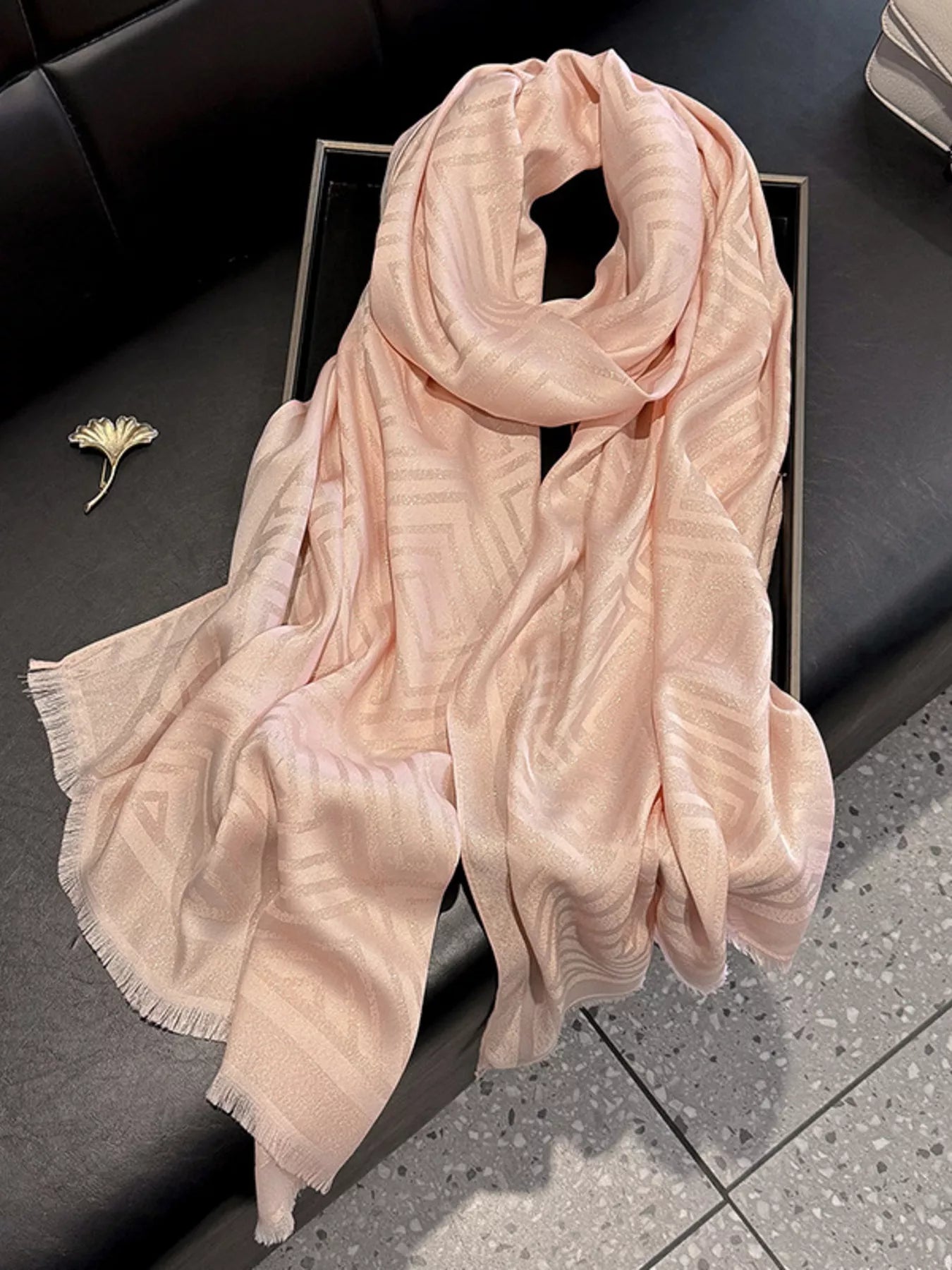 Unisex Raw Hem Lightweight Scarf in Blue - color detail 5