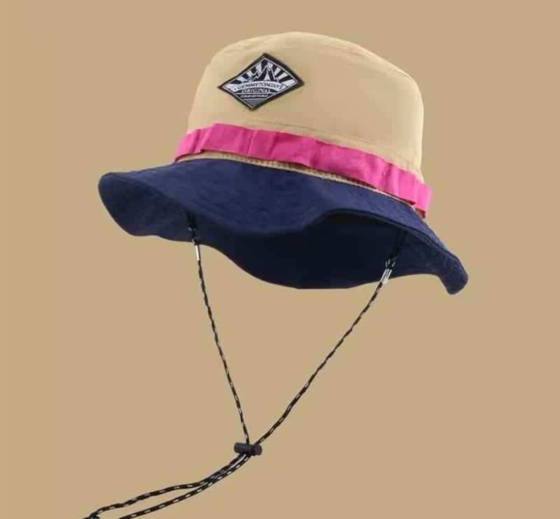 Unisex Colorblock Bucket Hat with Chin Strap – Summer Sun Hat