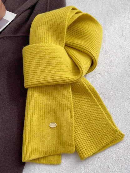 Unisex Pure Wool Soft Knit Scarf — yellow ribbed wool scarf loosely looped