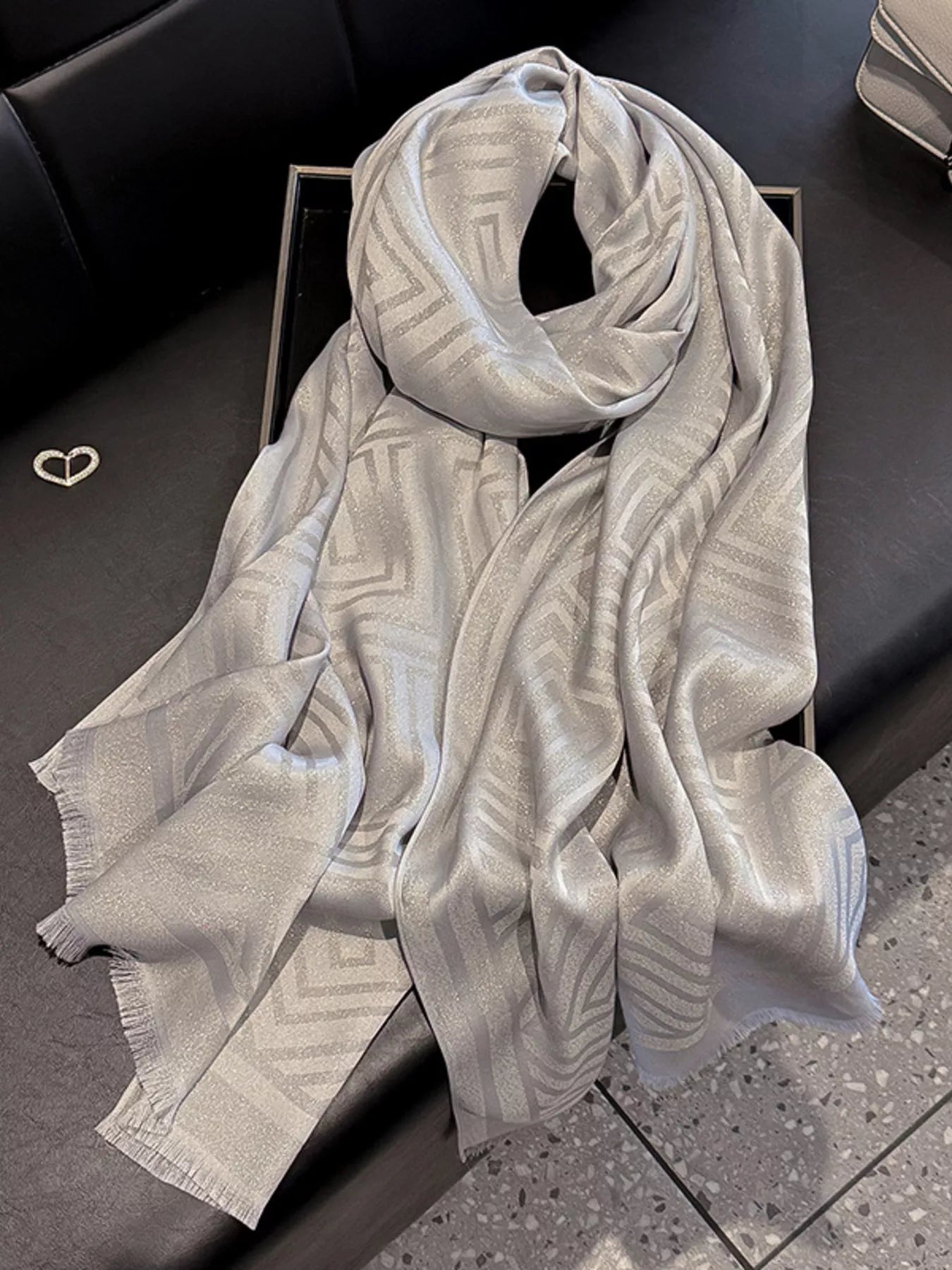 Unisex Raw Hem Lightweight Scarf in Blue - fabric texture 15