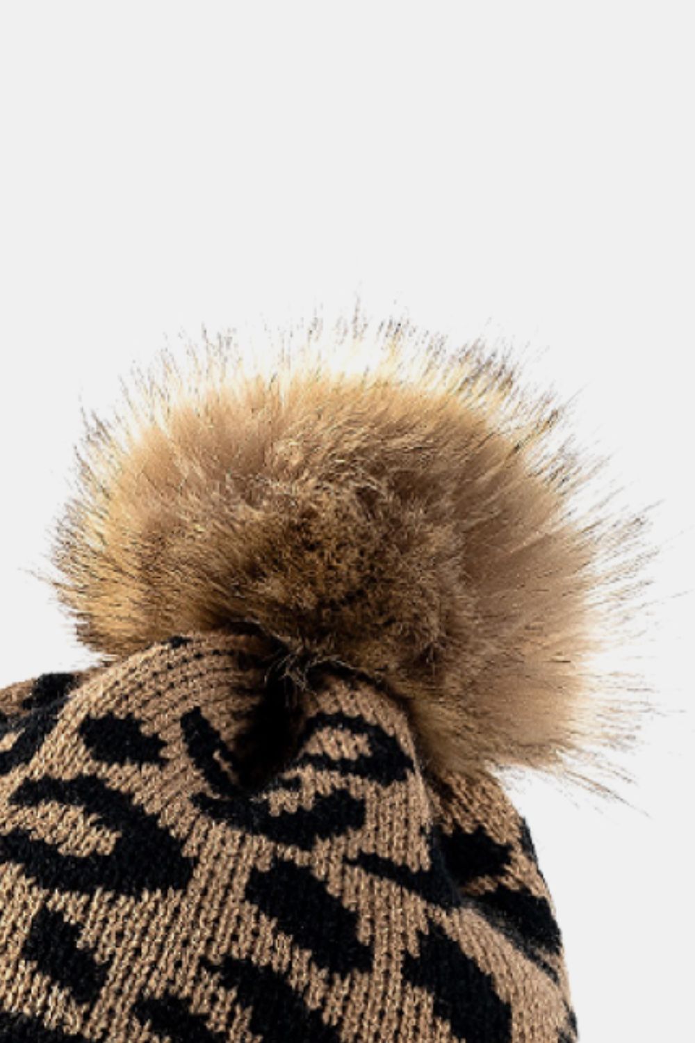 Women's Black Leopard Pom-Pom Cuffed Beanie premium product angle photo 09