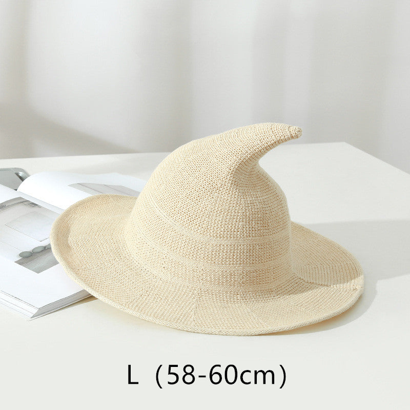 Women's Cotton Wide Brim Halloween Witch Hat - Camel side angle