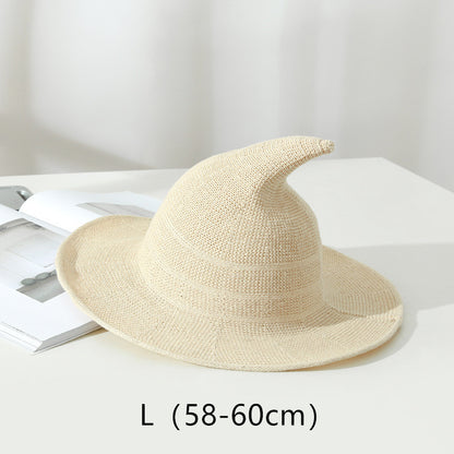 Women's Cotton Wide Brim Halloween Witch Hat - Camel side angle