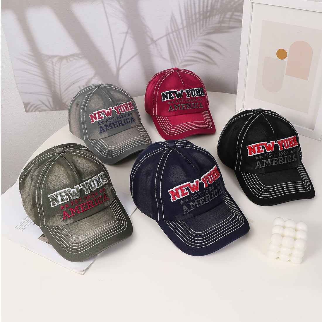 Army green New York embroidered vintage baseball cap