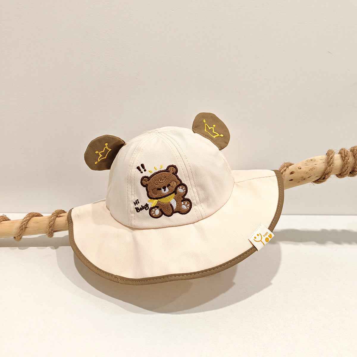 Khaki bear embroidered children's sun hat