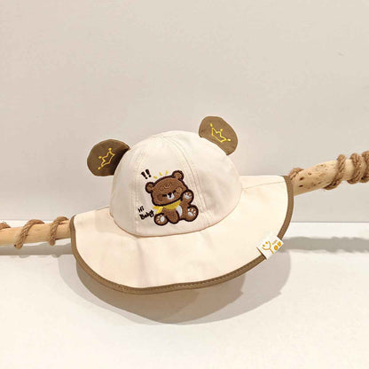 Khaki bear embroidered children's sun hat