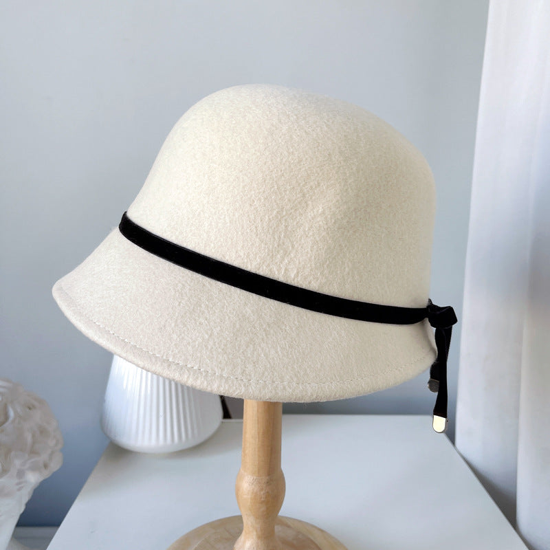 White felt winter cloche styled view
