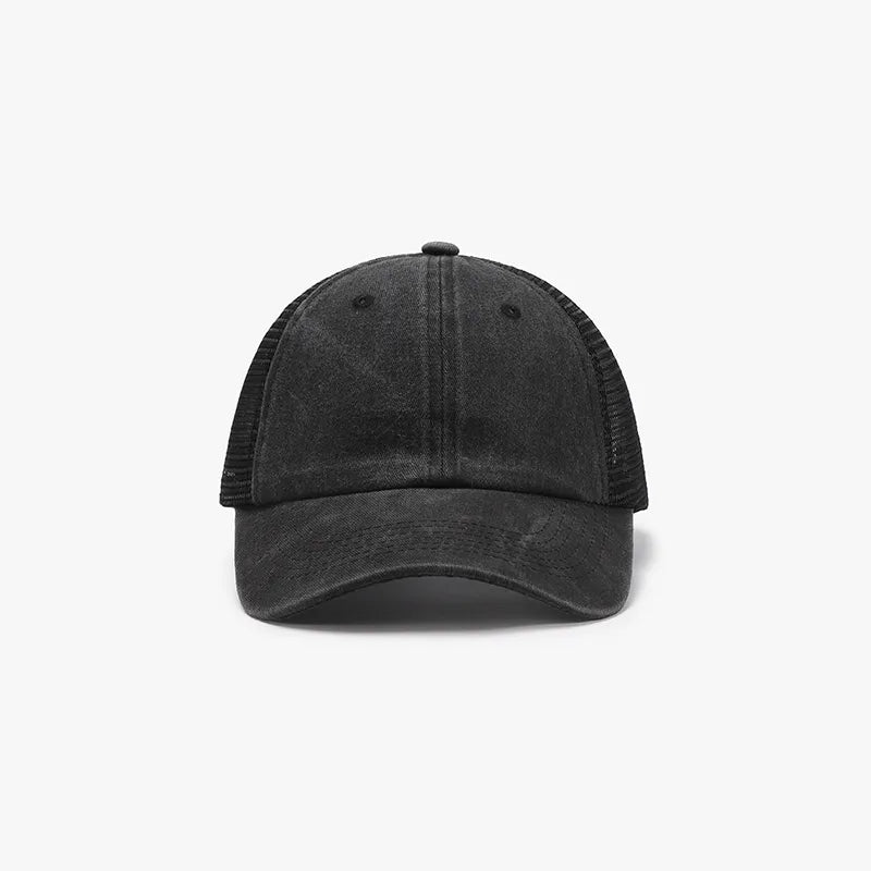 Adjustable cotton mesh baseball cap fit detail