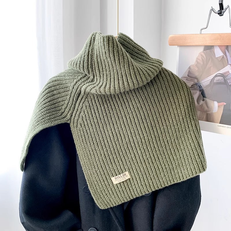 Women's Ribbed Knit Turtleneck Shoulder Wrap — green high neck wrap with broad shoulder drape