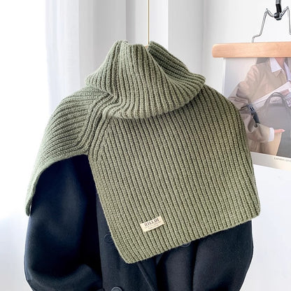 Women's Ribbed Knit Turtleneck Shoulder Wrap — green high neck wrap with broad shoulder drape