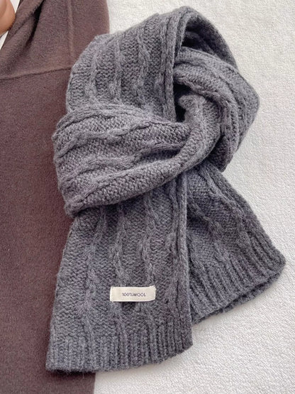Unisex Wool Cozy Cable Knit Scarf — gray scarf with braided knit columns and ribbed border