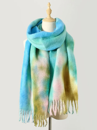 Fringe tie-dye polyester scarf - product photo 1