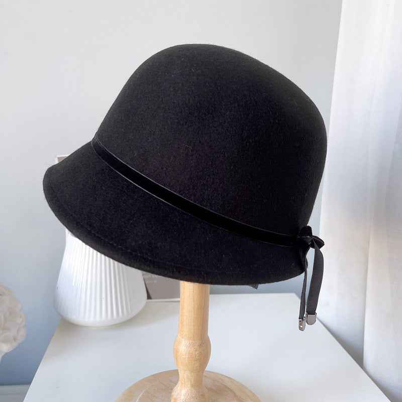 Women’s Wool Bow Felt Winter Cloche Hat
