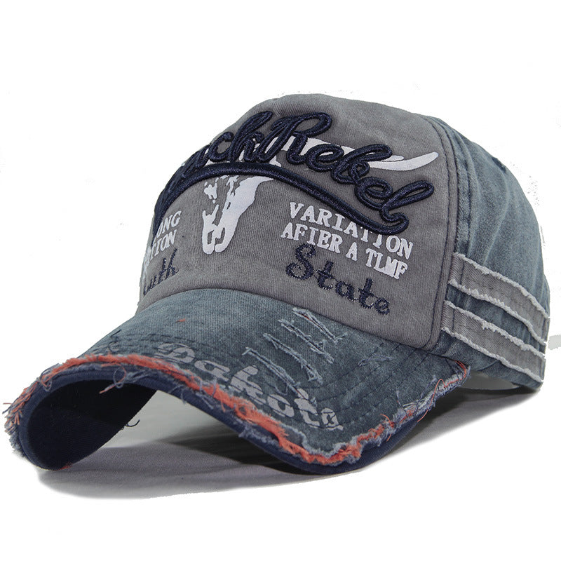 Washed Bull Head Embroidered Baseball Cap