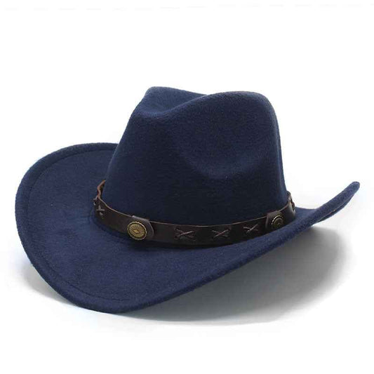 Black felt western cowboy hat with leather band