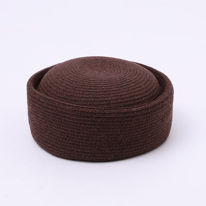 Neutral oatmeal pillbox hat adjustable fit detail