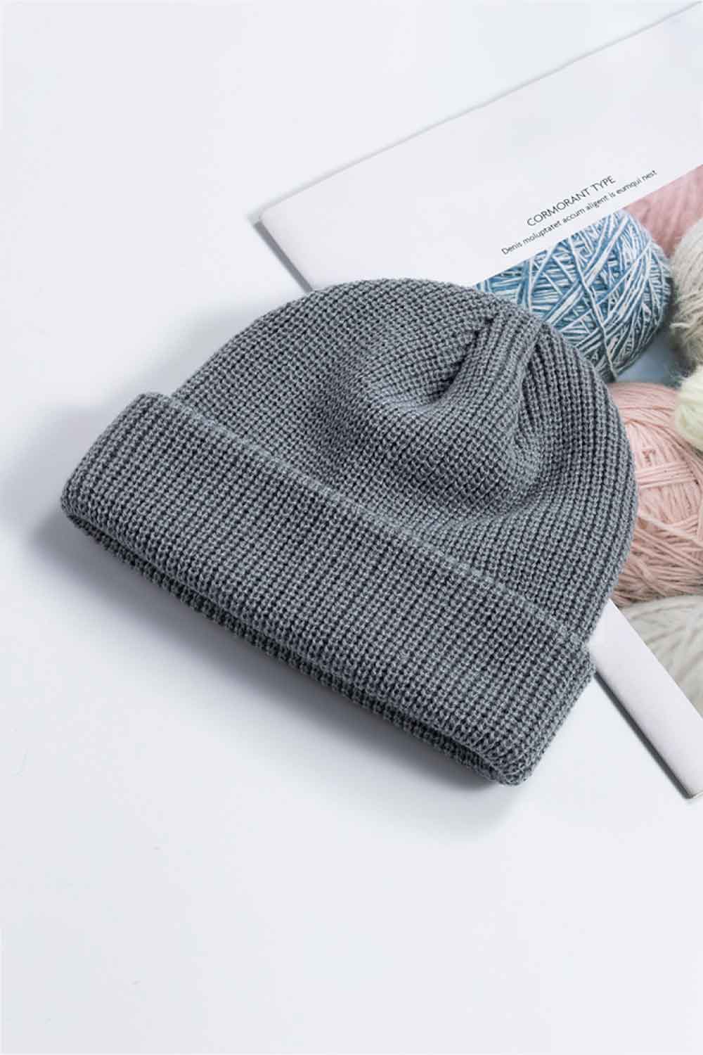 Minimal acrylic cuff beanie winter styling view