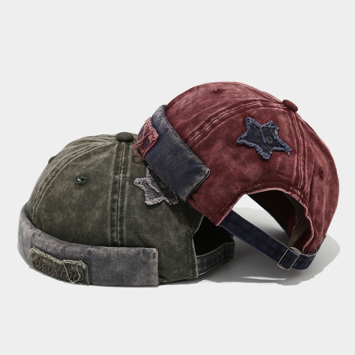 Unisex Army Green Vintage Washed Brimless Docker Cap front view