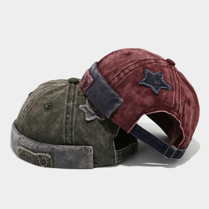 Unisex Army Green Vintage Washed Brimless Docker Cap front view