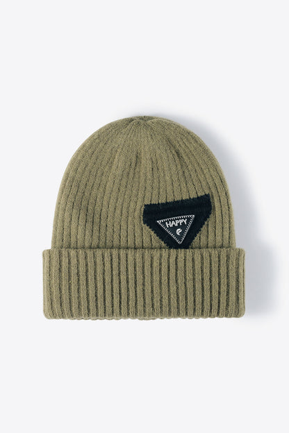 Black HAPPY contrast beanie clean studio angle