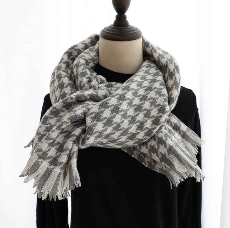Women's Houndstooth Cashmere-Feel Fringe Scarf