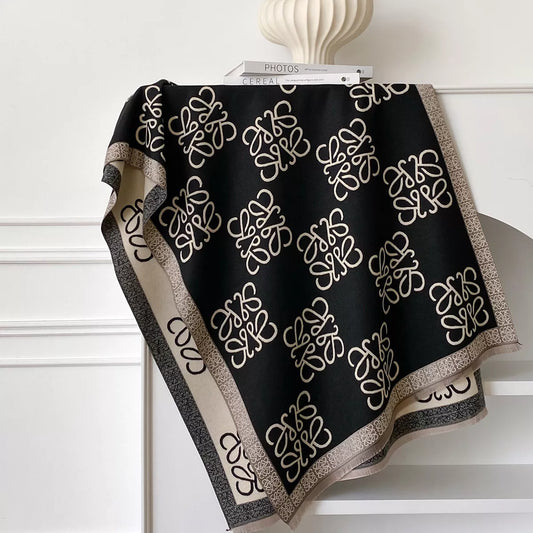 Unisex Raw Hem Winter Scarf in Black - styled detail 2