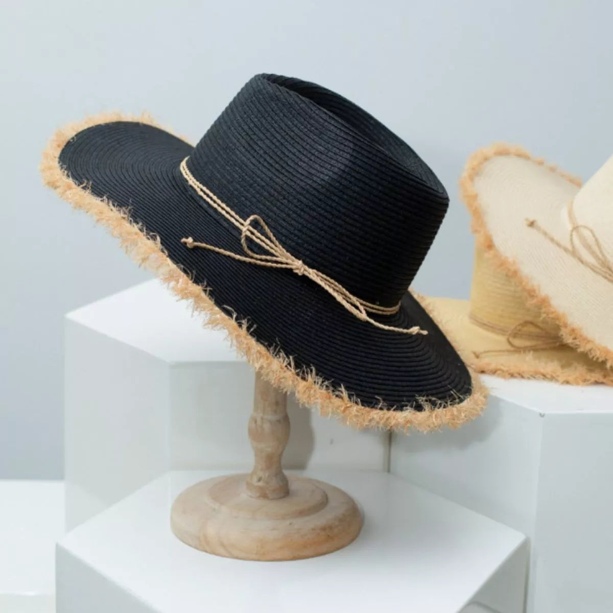 Frayed brim straw hat image 2