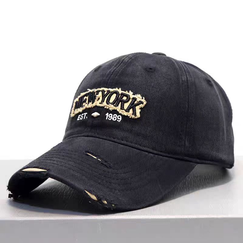 Gray distressed cotton baseball cap streetwear look