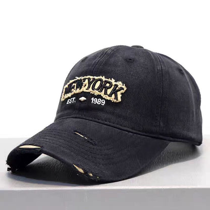 Gray distressed cotton baseball cap streetwear look