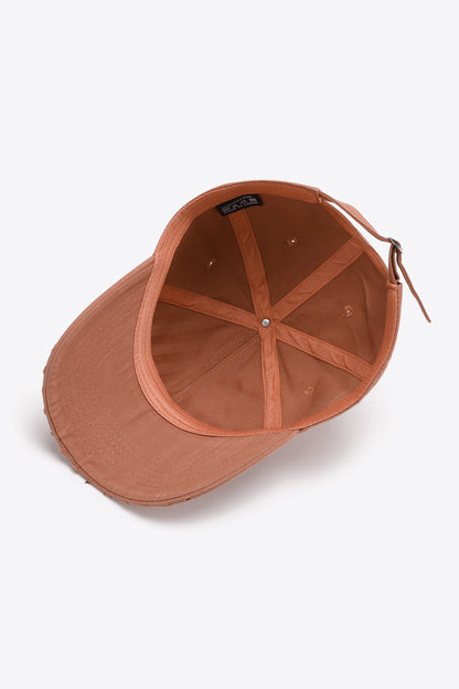 Cream cotton distressed baseball cap curved brim