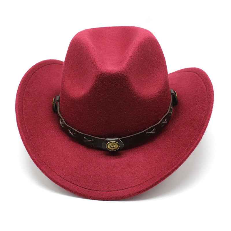 Unisex Felt Western Cowboy Hat with Leather Band