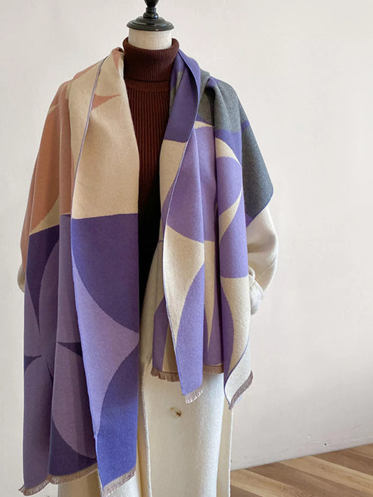 Unisex Contrast Raw Hem Scarf in Sky Blue - front view 1
