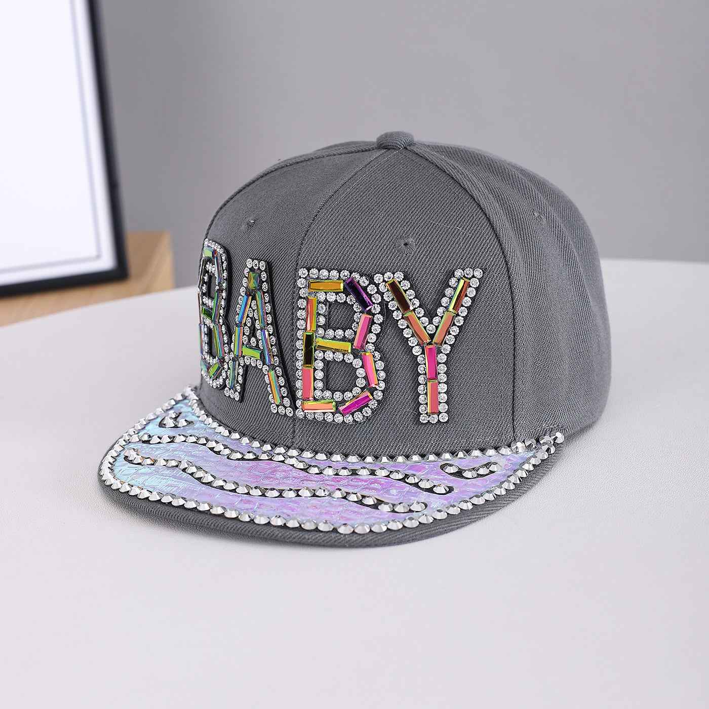 Unisex Rhinestone Baby Flat Brim Snapback Cap