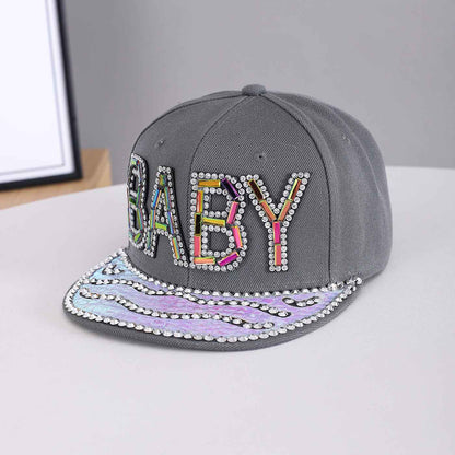 Unisex Rhinestone Baby Flat Brim Snapback Cap