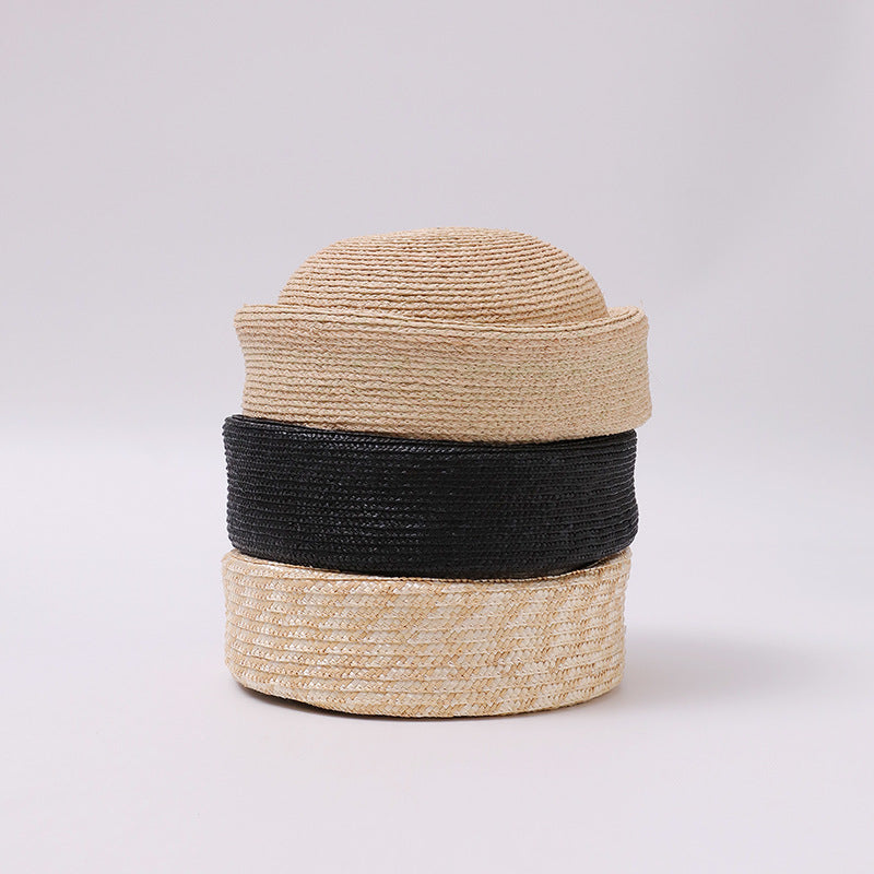 Unisex brimless raffia docker hat side profile