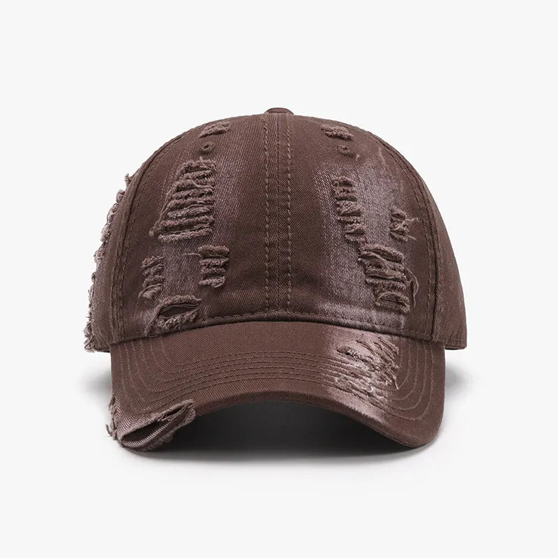 Washed cotton baseball cap brim stitching close-up