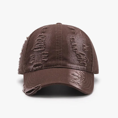 Washed cotton baseball cap brim stitching close-up