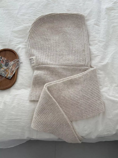 Unisex Hooded Knit Neck Scarf — off-white hooded scarf shown open