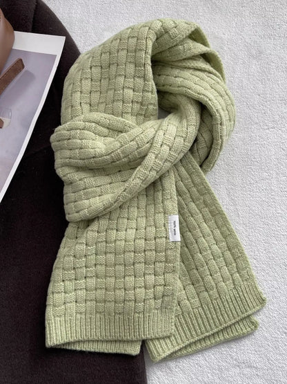 Unisex Wool Woven Pattern Knitted Scarf — sage scarf arranged with both ends down