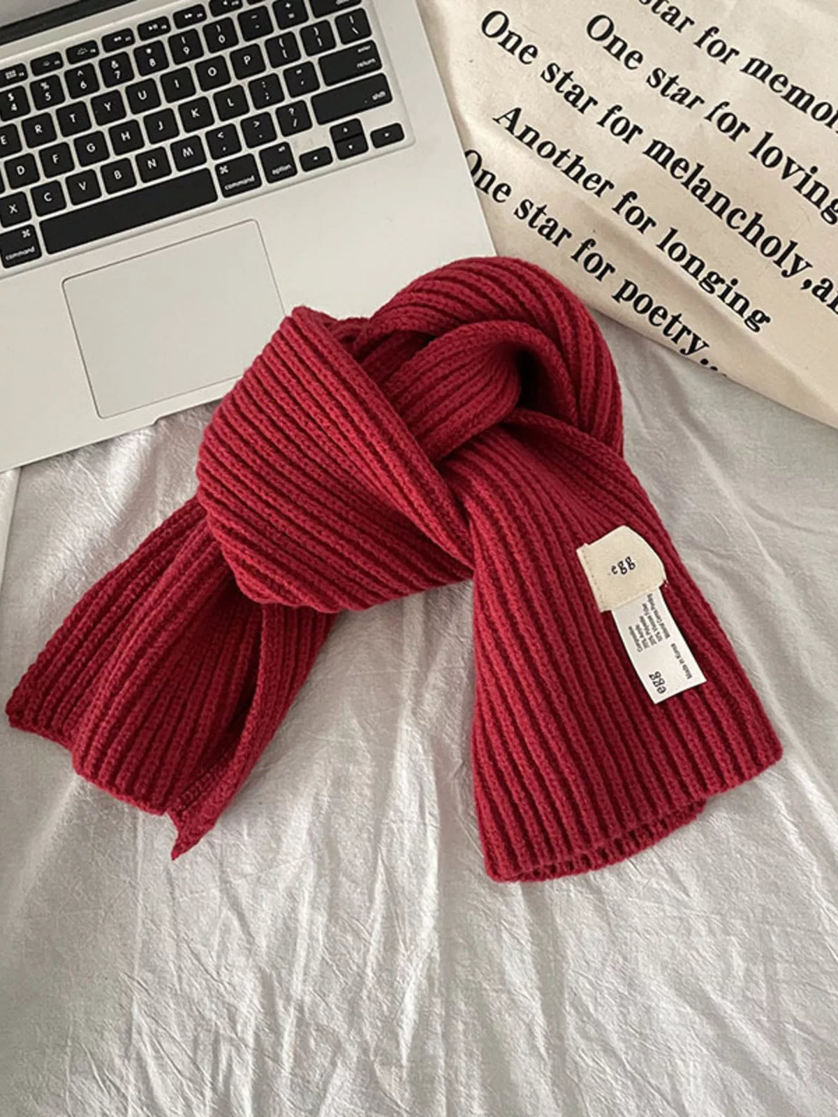 Unisex Compact Ribbed Knit Scarf — cherry red ribbed scarf with short ends