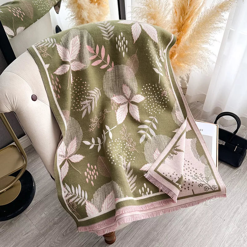 Unisex Cozy Printed Raw Hem Scarf in Green - color detail 5