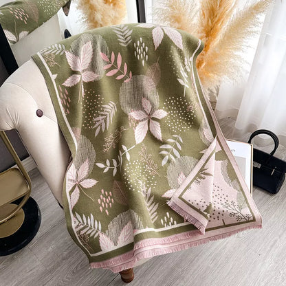 Unisex Cozy Printed Raw Hem Scarf in Green - color detail 5