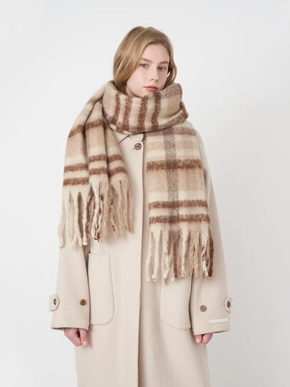 Oversized plaid fringe scarf - product photo 10