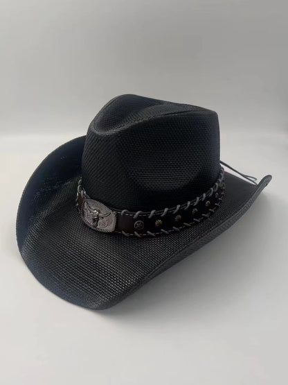 Unisex 03 Western Printed Straw Cowboy Hat front view