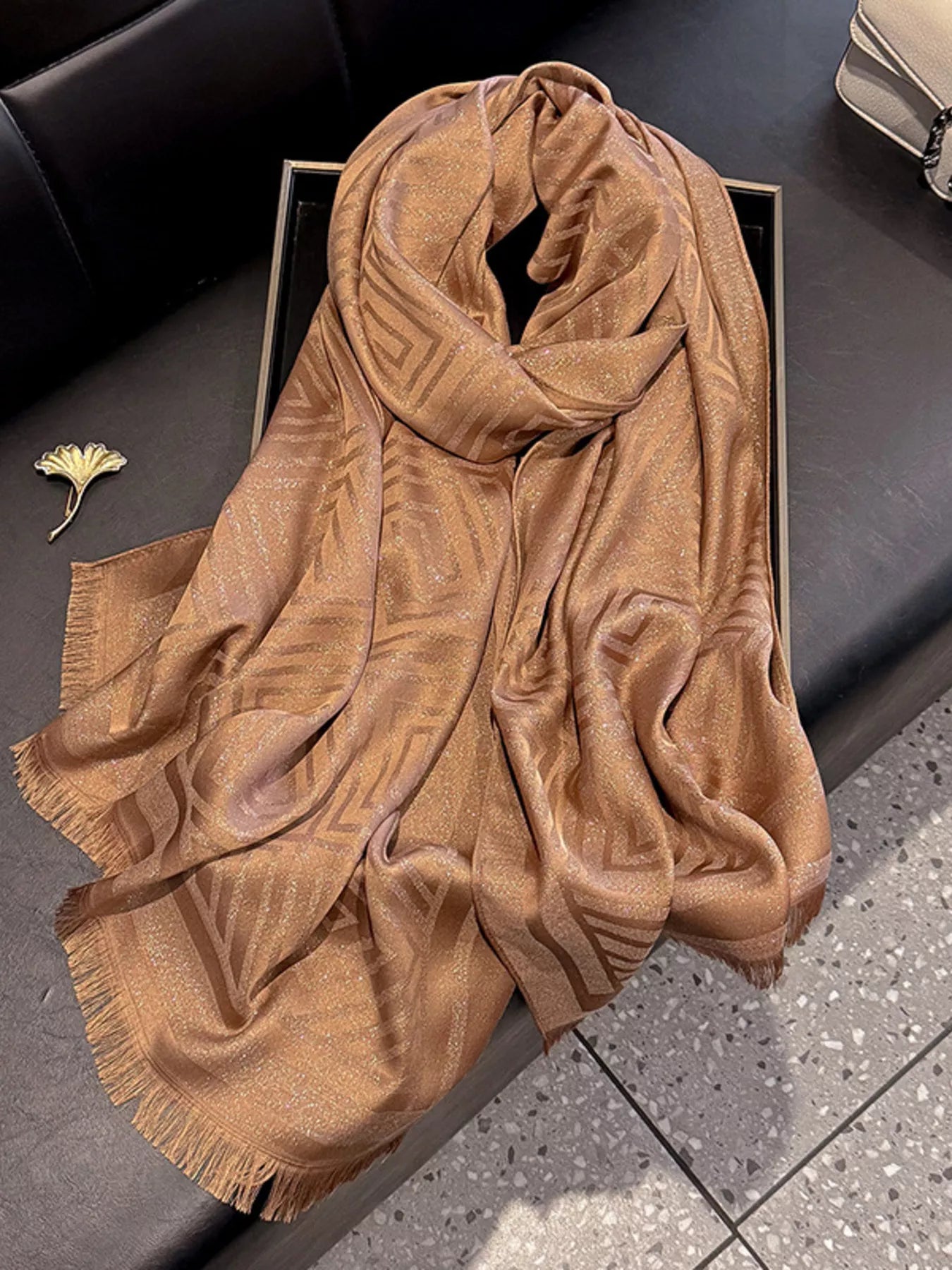 Unisex Raw Hem Lightweight Scarf in Pink - fabric texture 3