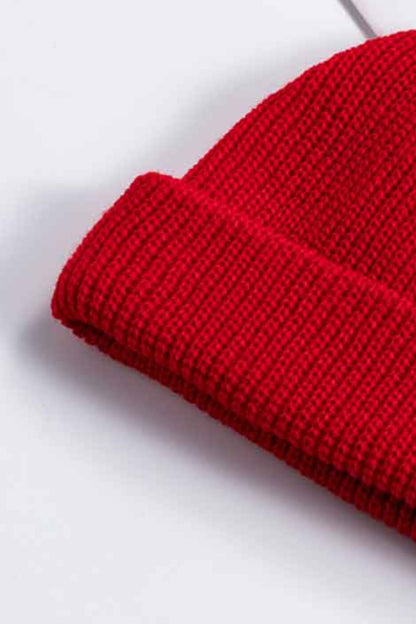 Olive green acrylic beanie folded brim detail